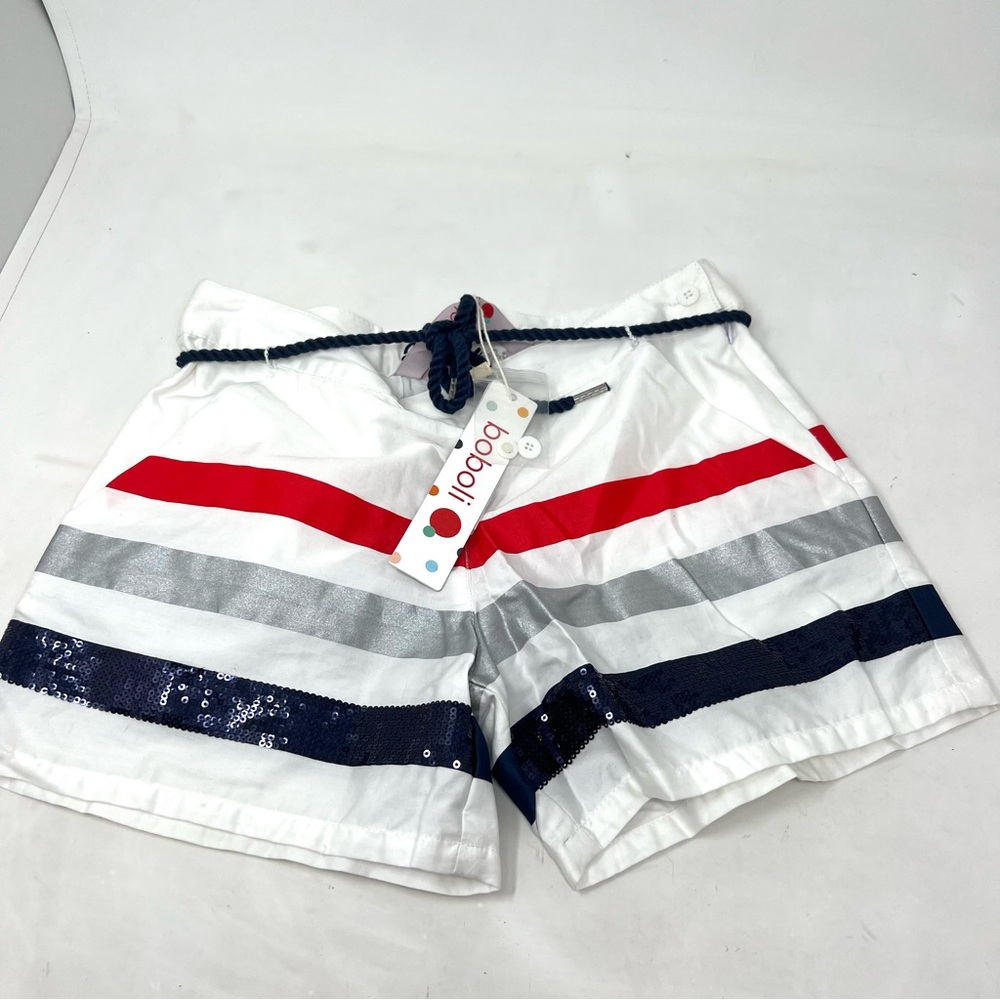 Boboli girl’s striped shorts size 12 white red blue gray CL